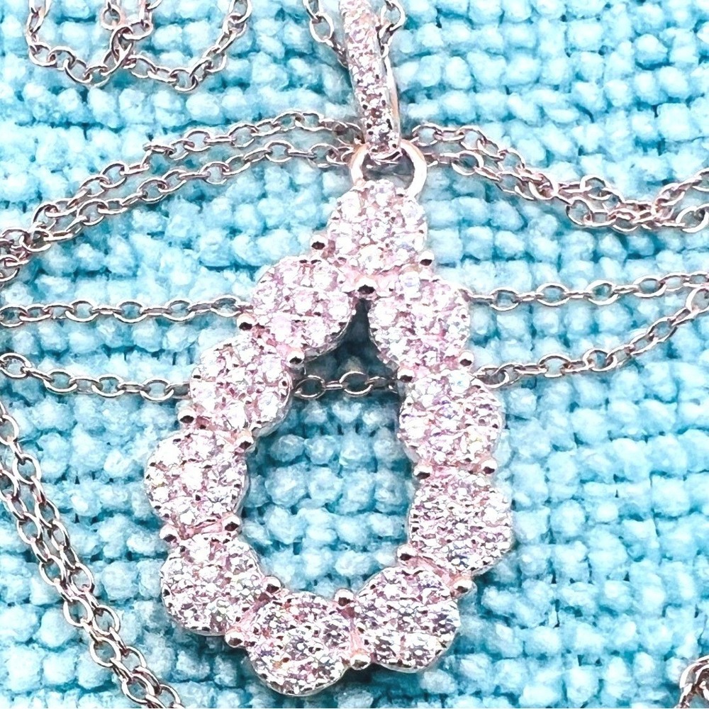 Sterling‎ Silver CZ Pendant Open Teardrop Floral Pave Israel YGI Cable Chain 18"
